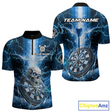 Load image into Gallery viewer, Custom Lightning Blue Skull Cracked Dartboard Dart Men 1/4-Zip Jerseys Outfits Dart Shirt NYN1685