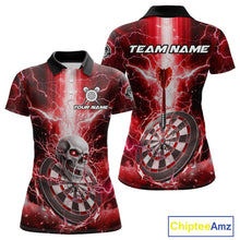 Load image into Gallery viewer, Custom Lightning Red Skull Cracked Dartboard Dart Women Polo Jerseys Outfits Dart Shirt NYN1686