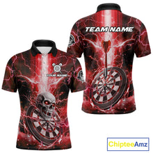 Load image into Gallery viewer, Custom Lightning Red Skull Cracked Dartboard Dart Men Polo Jerseys Outfits Dart Shirt NYN1686