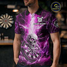 Load image into Gallery viewer, Custom Lightning Pink Skull Cracked Dartboard Dart Men Polo Jerseys Outfits Dart Shirt NYN1687