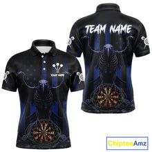 Load image into Gallery viewer, Blue Gothic Eagle Skull Dartboard Custom Men Darts Polo Shirt Grunge US Flag Dart Jerseys NYN1944