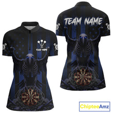 Load image into Gallery viewer, Blue Gothic Eagle Skull Dartboard Custom Women Darts Quarter-Zip Shirt Grunge US Flag Dart Jerseys NYN1944