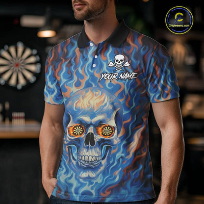 Custom Blue Fire Flaming Skull Dartboard Men Darts Polo League Shirts Outfits Dart Jerseys NYN2207