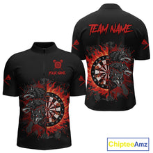 Load image into Gallery viewer, Red Wolfs Flames Dartboard Custom Funny Darts Quarter-Zip Shirt For Men Grunge Dart Jerseys NYN1953