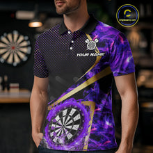 Load image into Gallery viewer, Custom Purple Flames Dragon Dartboard Halftone Dart Men Polo Jerseys Gold Dart Team Shirt NYN1691