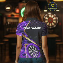Load image into Gallery viewer, Custom Purple Flames Dragon Dartboard Halftone Dart Women Polo Jerseys Gold Dart Team Shirt NYN1691