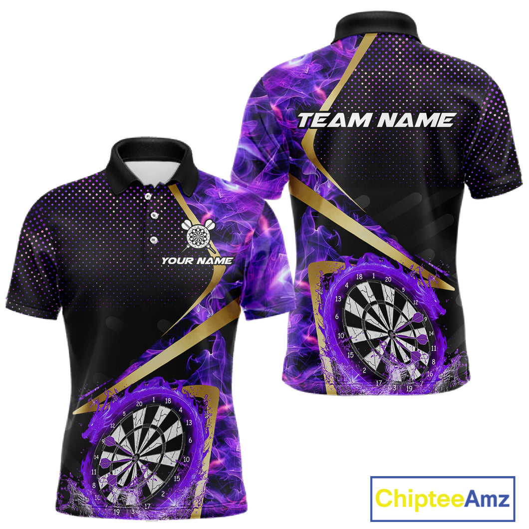 Custom Purple Flames Dragon Dartboard Halftone Dart Men Polo Jerseys Gold Dart Team Shirt NYN1691