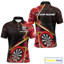 Load image into Gallery viewer, Custom Red Flames Dragon Dartboard Halftone Dart Men Polo Jerseys Gold Dart Team Shirt NYN1692