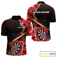 Load image into Gallery viewer, Custom Red Flames Dragon Dartboard Halftone Dart Men 1/4-Zip Jerseys Gold Dart Team Shirt NYN1692