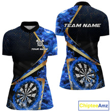 Load image into Gallery viewer, Custom Blue Flames Dragon Dartboard Halftone Dart Women 1/4-Zip Jerseys Gold Dart Team Shirt NYN1693
