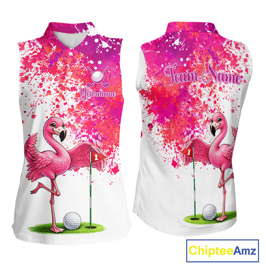 Funny Women Golf Sleeveless Polo Shirt Custom Winner Flamingo Pink Splatter Golf Clothing Shirts, Golf Gifts NYN2875