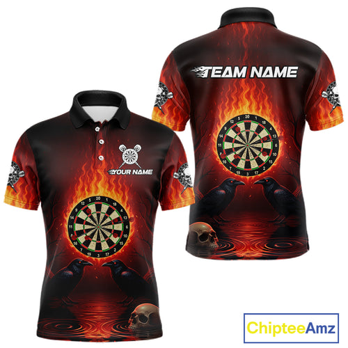 Custom Flames Dartboard Skull Dart Men Polo Jerseys Gothic Raven Dart Team Shirt NYN1706
