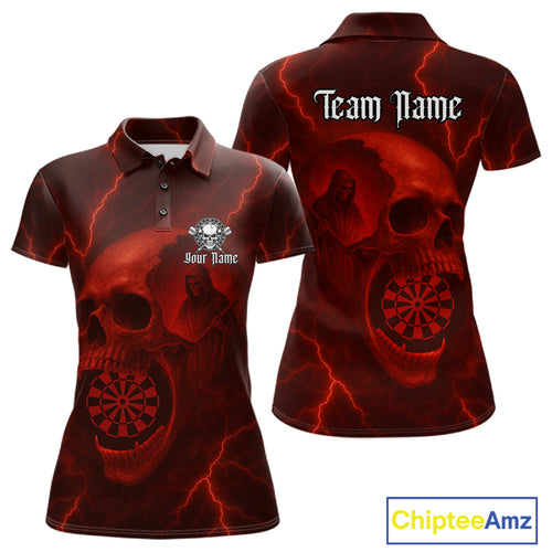Custom Lightning Red Grim Reaper Dartboard Women Dart Polo Shirt Skull Dart Team Jersey NYN1444
