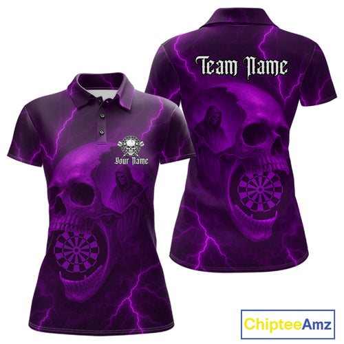 Custom Lightning Purple Grim Reaper Dartboard Women Dart Polo Shirt Skull Dart Team Jersey NYN1445