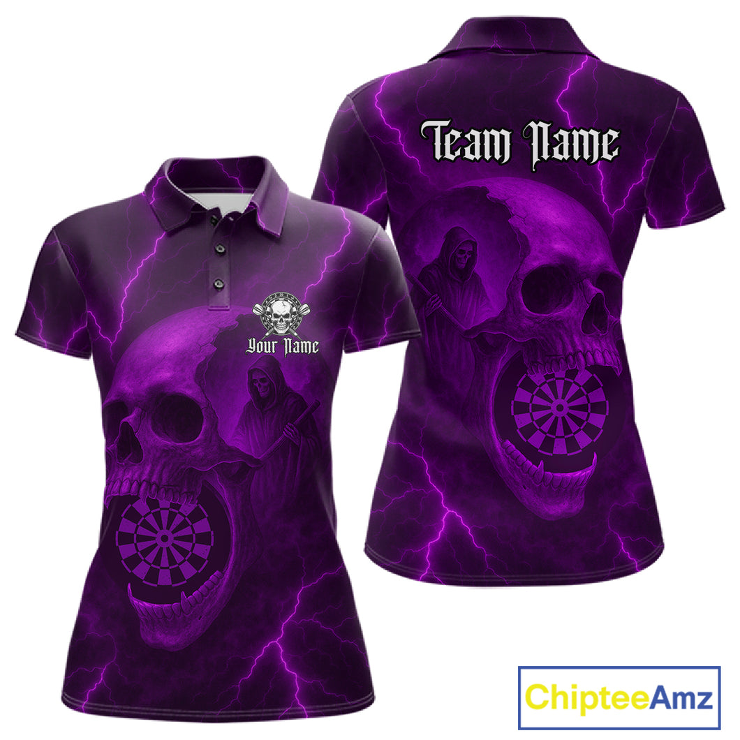 Custom Lightning Purple Grim Reaper Dartboard Women Dart Polo Shirt Skull Dart Team Jersey NYN1445