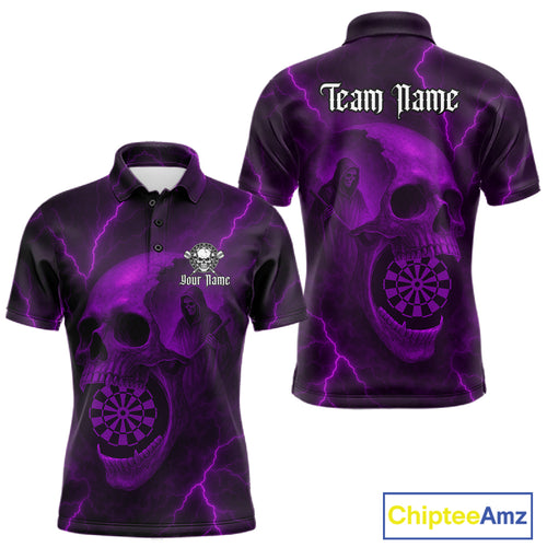 Custom Lightning Purple Grim Reaper Dartboard Men Dart Polo Shirt Skull Dart Team Jersey NYN1445