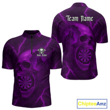 Load image into Gallery viewer, Custom Lightning Purple Grim Reaper Dartboard Men Dart 1/4-Zip Shirt Skull Dart Team Jersey NYN1445
