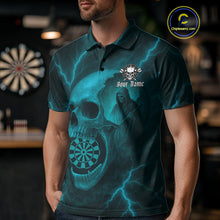 Load image into Gallery viewer, Custom Lightning Turquoise Grim Reaper Dartboard Men Dart Polo Shirt Skull Dart Team Jersey NYN1446