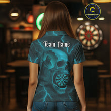 Load image into Gallery viewer, Custom Lightning Turquoise Grim Reaper Dartboard Women Dart Polo Shirt Skull Dart Team Jersey NYN1446