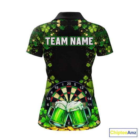 Cheer Beer & Play Dartboard Shamrock Women Darts Polo Shirt Custom St Patrick's Day Darts Jersey NYN2534