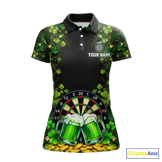 Cheer Beer & Play Dartboard Shamrock Women Darts Polo Shirt Custom St Patrick's Day Darts Jersey NYN2534