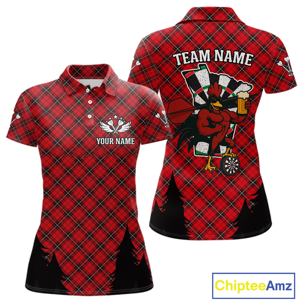 Custom Black And Red Rooster Funny Dart Polo Shirt For Women Outfits Dart Team Jersey NYN1461