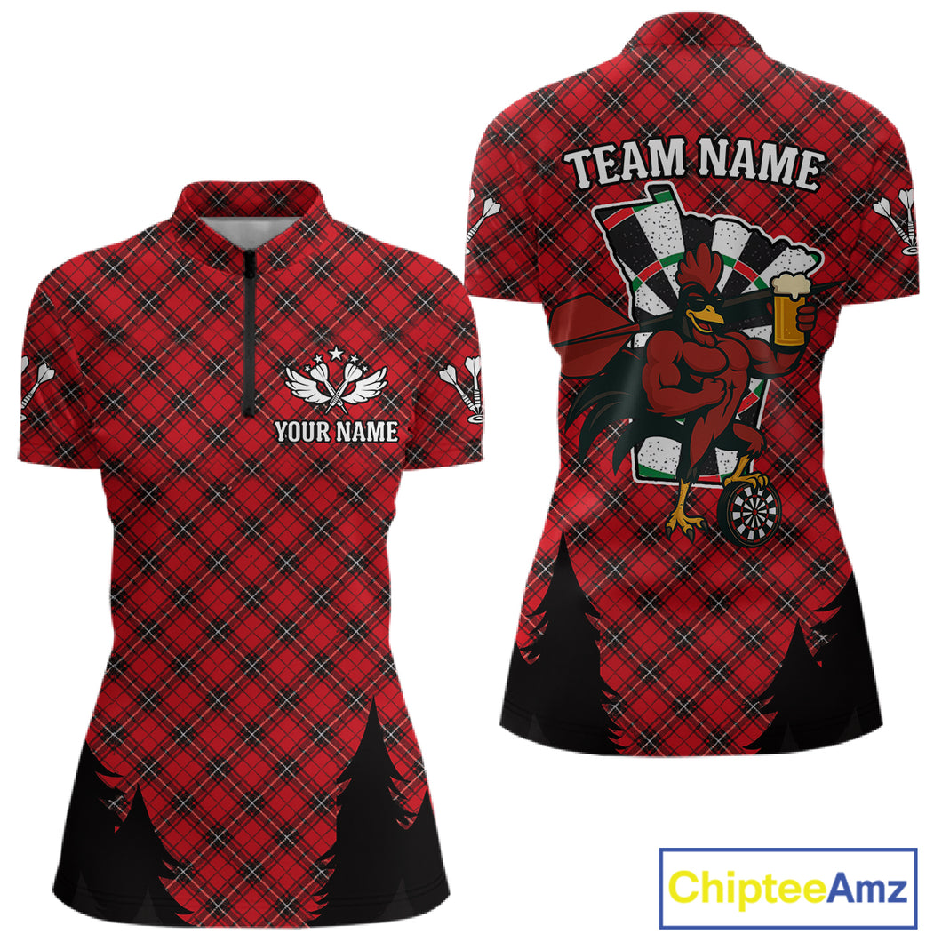 Custom Black And Red Rooster Funny Dart 1/4-Zip Shirt For Women Outfits Dart Team Jersey NYN1461