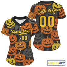 Load image into Gallery viewer, Custom Colorful Pumpkin Baseball Halloween Shirt For Women Hallow's Eve Baseball Jerseys NYN1466