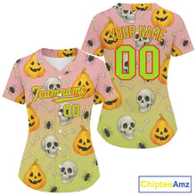 Load image into Gallery viewer, Custom Green Pink Funny Baseball Halloween Shirt For Women Hallow's Eve Baseball Jerseys NYN1467