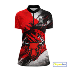 Load image into Gallery viewer, Custom Red Grunge Funny Bull Darts Polo &amp; 1/4 Zip Shirt For Women Bull Darts Team Jerseys NYN2890