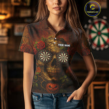 Load image into Gallery viewer, Custom Red Roses Skull Halloween Dart Polo Shirt For Women Grunge Dart Team Jersey NYN1474