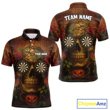 Load image into Gallery viewer, Custom Red Roses Skull Halloween Dart Polo Shirt For Men Grunge Dart Team Jersey NYN1474