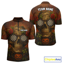 Load image into Gallery viewer, Custom Red Roses Skull Halloween Dart 1/4-Zip Shirt For Men Grunge Dart Team Jersey NYN1474