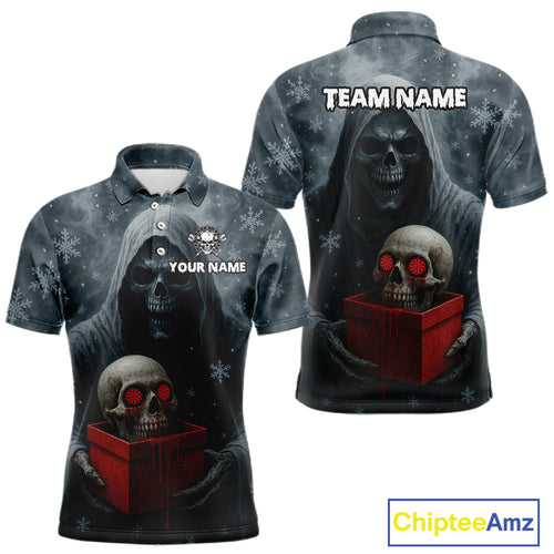 Custom Red Dripping Grim Reaper Creepy Christmas Dart Polo Shirt For Men Xmas Dart Jersey NYN1476
