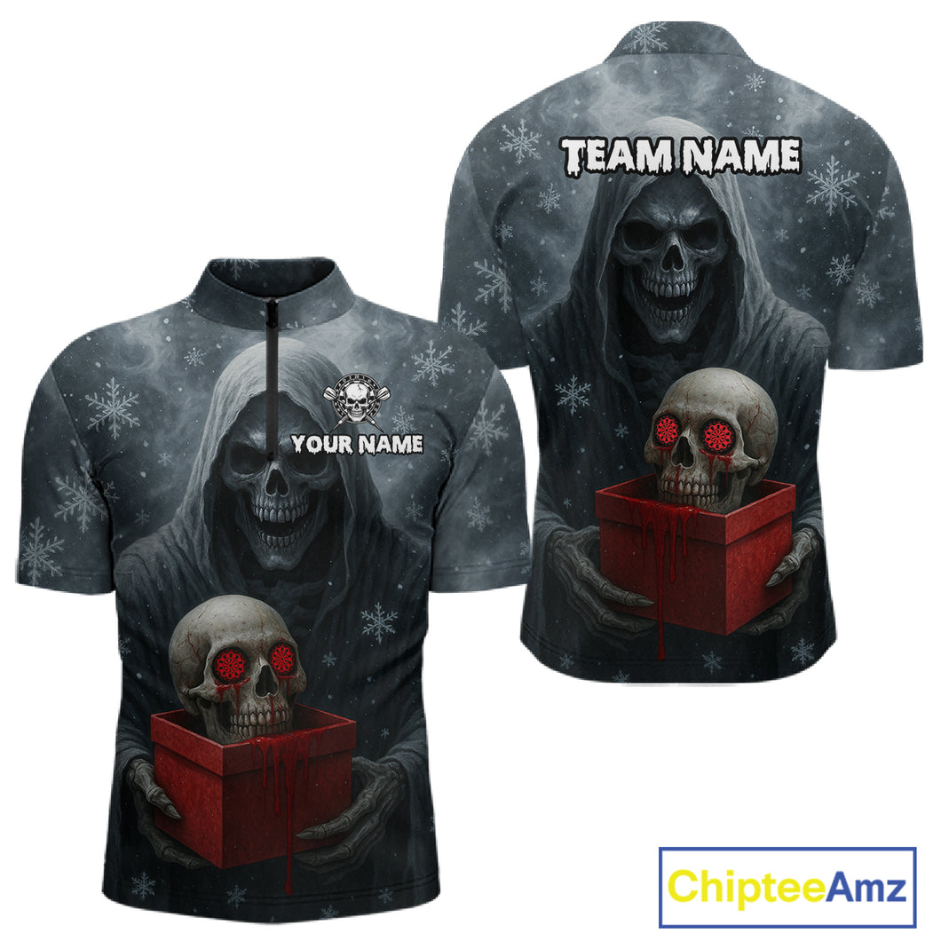 Custom Red Dripping Grim Reaper Creepy Christmas Dart 1/4-Zip Shirt For Men Xmas Dart Jersey NYN1476