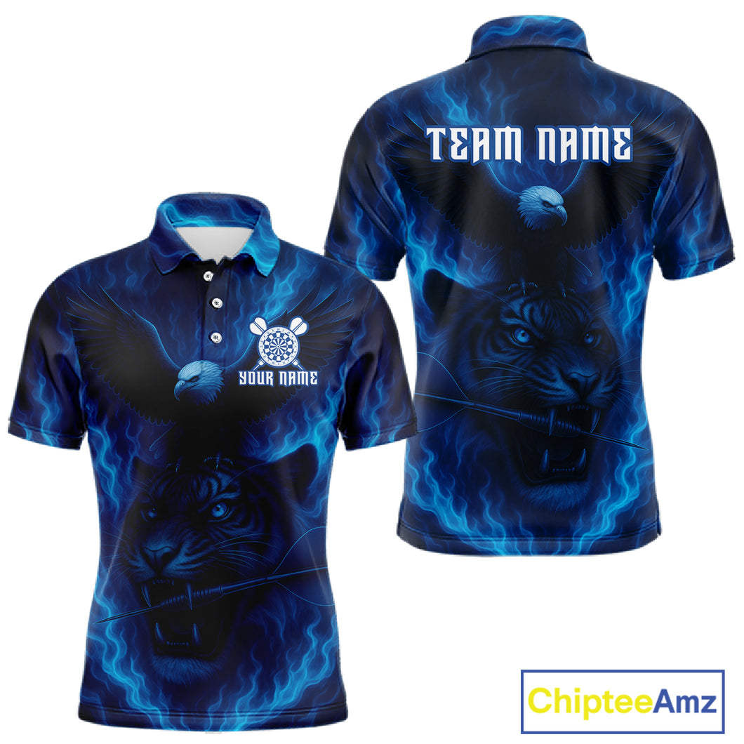Custom Lightning Blue Tiger Eagle Horror Dart Polo Shirt For Men Dart Tournament Jersey NYN1479