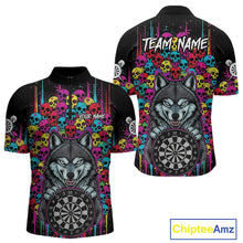 Load image into Gallery viewer, Multi-Color Skull Funny Wolf Dartboard Custom Darts Quarter-Zip Shirt For Men Dart Team Gifts NYN2000