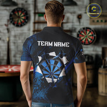Load image into Gallery viewer, Custom Grunge Blue Torn Darts Polo &amp; Quarter-Zip For Men Blue Spatter Outfit Dart Team Jerseys NYN2903
