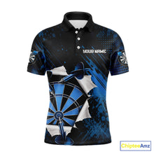 Load image into Gallery viewer, Custom Grunge Blue Torn Darts Polo &amp; Quarter-Zip For Men Blue Spatter Outfit Dart Team Jerseys NYN2903
