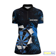 Load image into Gallery viewer, Custom Grunge Blue Torn Darts Polo &amp; Quarter-Zip For Women Blue Spatter Outfit Dart Team Jerseys NYN2903