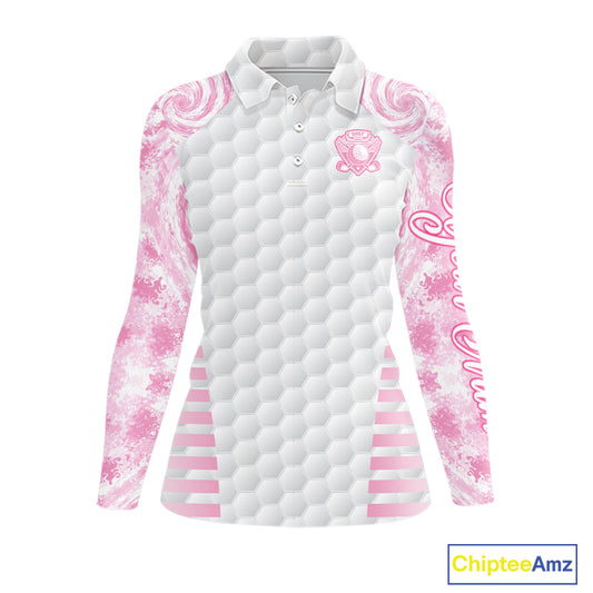 Womens Golf Polo Shirts Pink Tie Dye Pattern Custom White Golf Ball Golf Top Shirt For Ladies NYN2908