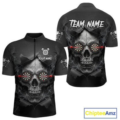 Black Smokes Skull Torn Grunge Dartboard Custom Men Quarter-Zip Darts Shirt Dart Jersey NYN2012