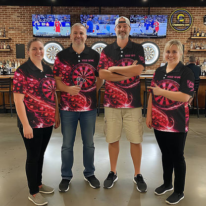 Funny Pink Hearts Tornado Dartboard Men Darts Valentine Shirt Custom Dart Polo Couple Gifts NYN2536