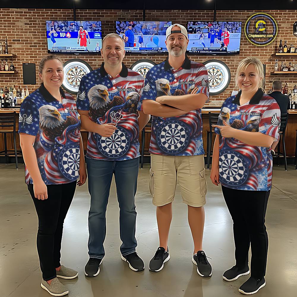 American Flag Eagle Freedom Dartboard Dart Polo Shirt Custom Patriotic Men Dart Team Jerseys NYN2541