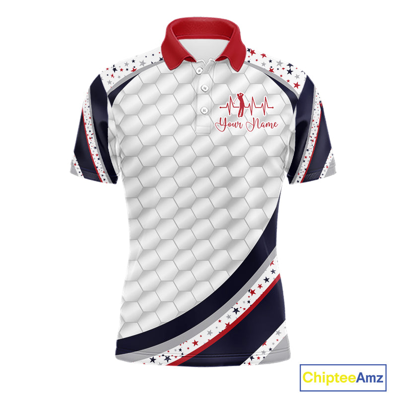 Red, White And Blue Star US Flag Golf Polos Shirts For Men Custom Patriotic Mens Golf Attire NYN2914