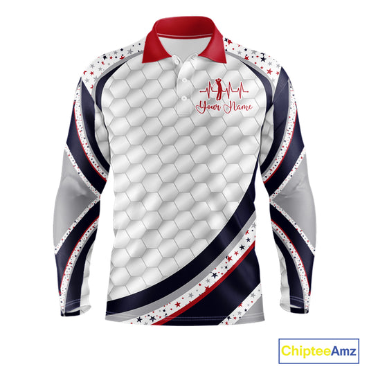Red, White And Blue Star US Flag Golf Polos Shirts For Men Custom Patriotic Mens Golf Attire NYN2914
