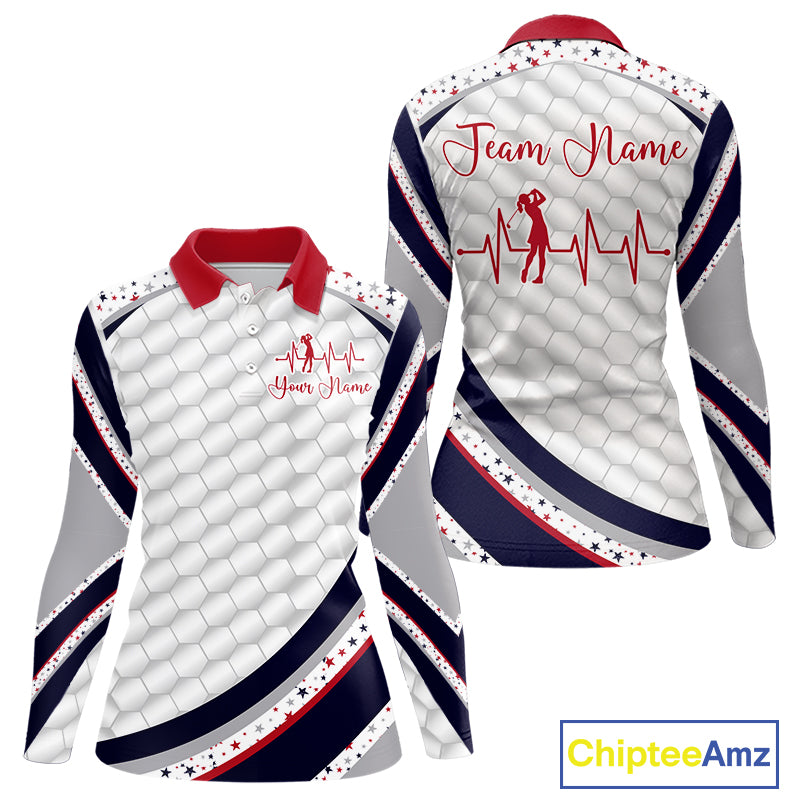 Red, White And Blue Star US Flag Golf Polos Shirts For Women Custom Patriotic Mens Golf Attire NYN2914