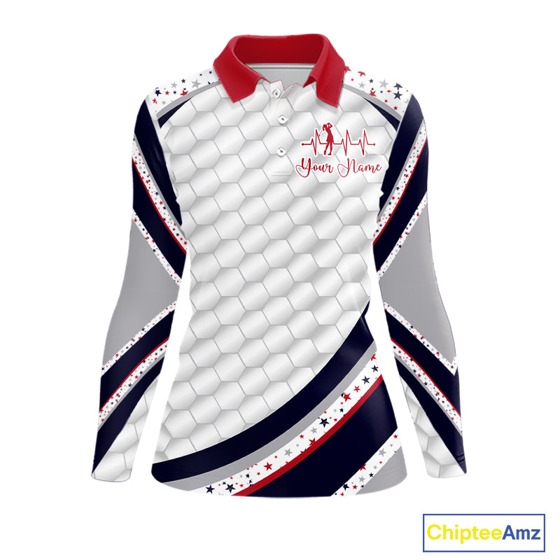 Red, White And Blue Star US Flag Golf Polos Shirts For Women Custom Patriotic Mens Golf Attire NYN2914