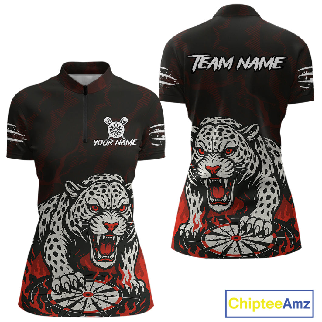 Custom Black And Red Panther Horror Dartboard Dart 1/4-Zip Shirt For Women Dart Team Jersey NYN1499