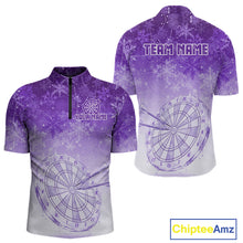 Load image into Gallery viewer, White &amp; Purple Snowflakes Ice Dartboard Custom Quarter-Zip Dart Shirt For Men Xmas Dart Jerseys NYN2026
